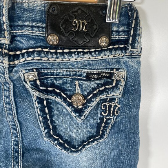 Miss Me Skinny Jeans Womens 25 Embellished Flap Pockets Style# (JP5010SK) Blue - Picture 4 of 10